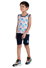 Clothe Funn Boys Leaf Printed Sleeveless T-Shirt & Shorts Set, T.Blue/Navy
Sleeveless T-Shirt & Shorts