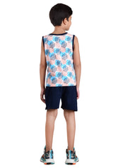 Clothe Funn Boys Leaf Printed Sleeveless T-Shirt & Shorts Set, T.Blue/Navy
Sleeveless T-Shirt & Shorts