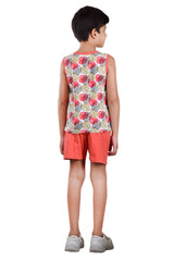 Clothe Funn Boys Leaf Printed Sleeveless T-Shirt & Shorts Set, White/Coral
Sleeveless T-Shirt & Shorts