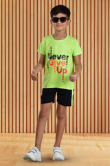Clothe Funn Boys Motivation Printed Half Sleeve T-Shirt & Shorts Set, Neon Green/Black
Half Sleeve T-Shirt & Shorts