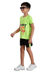 Clothe Funn Boys Motivation Printed Half Sleeve T-Shirt & Shorts Set, Neon Green/Black
Half Sleeve T-Shirt & Shorts