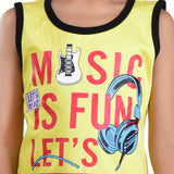 Clothe Funn Boys Music Printed Sleeveless T-Shirt & Shorts Set, Yellow/Red
Sleeveless T-Shirt & Shorts