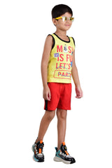 Clothe Funn Boys Music Printed Sleeveless T-Shirt & Shorts Set, Yellow/Red
Sleeveless T-Shirt & Shorts