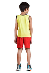Clothe Funn Boys Music Printed Sleeveless T-Shirt & Shorts Set, Yellow/Red
Sleeveless T-Shirt & Shorts