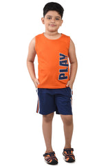 Clothe Funn Boys Play Printed Sleeveless T-Shirt & Shorts Set, Vermilion/Navy
Sleeveless T-Shirt & Shorts