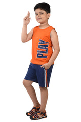 Clothe Funn Boys Play Printed Sleeveless T-Shirt & Shorts Set, Vermilion/Navy
Sleeveless T-Shirt & Shorts