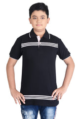 Clothe Funn Boys Striped Printed Polo T-Shirt, Black
Half Sleeve T-Shirt