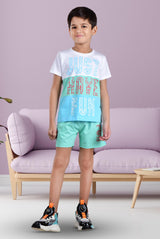 Clothe Funn Boys Printed Half Sleeve T-Shirt & Shorts Set, White/Mint
Half Sleeve T-Shirt & Shorts