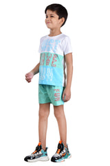 Clothe Funn Boys Printed Half Sleeve T-Shirt & Shorts Set, White/Mint
Half Sleeve T-Shirt & Shorts