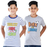Clothe Funn Boys Stripe & Chest Printed R/N T-Shirts, Combo 6:- Ecru Mel & White (Pack of 2)
Half Sleeve T-Shirts