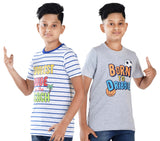 Clothe Funn Boys Stripe & Chest Printed R/N T-Shirts, Combo 6:- Ecru Mel & White (Pack of 2)
Half Sleeve T-Shirts
