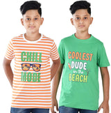 Clothe Funn Boys Stripe & Chest Printed R/N T-Shirts, Combo 10:- Green & Orange (Pack of 2)
Half Sleeve T-Shirts