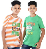 Clothe Funn Boys Stripe & Chest Printed R/N T-Shirts, Combo 10:- Green & Orange (Pack of 2)
Half Sleeve T-Shirts