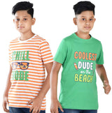 Clothe Funn Boys Stripe & Chest Printed R/N T-Shirts, Combo 10:- Green & Orange (Pack of 2)
Half Sleeve T-Shirts