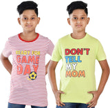 Clothe Funn Boys Stripe & Chest Printed R/N T-Shirts, Combo 1:- Lemon & Red (Pack of 2)
Half Sleeve T-Shirts