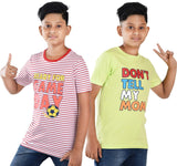 Clothe Funn Boys Stripe & Chest Printed R/N T-Shirts, Combo 1:- Lemon & Red (Pack of 2)
Half Sleeve T-Shirts