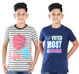Clothe Funn Boys Stripe & Chest Printed R/N T-Shirts, Combo 7:- Navy & Ecru Mel (Pack of 2)
Half Sleeve T-Shirts