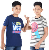 Clothe Funn Boys Stripe & Chest Printed R/N T-Shirts, Combo 7:- Navy & Ecru Mel (Pack of 2)
Half Sleeve T-Shirts