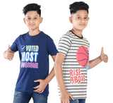 Clothe Funn Boys Stripe & Chest Printed R/N T-Shirts, Combo 7:- Navy & Ecru Mel (Pack of 2)
Half Sleeve T-Shirts