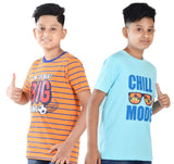Clothe Funn Boys Stripe & Chest Printed R/N T-Shirts, Combo 8:- Orange & Blue (Pack of 2)
Half Sleeve T-Shirts