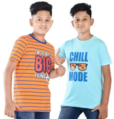 Clothe Funn Boys Stripe & Chest Printed R/N T-Shirts, Combo 8:- Orange & Blue (Pack of 2)
Half Sleeve T-Shirts
