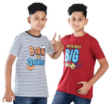 Clothe Funn Boys Stripe & Chest Printed R/N T-Shirts, Combo 3:- Red & White (Pack of 2)
Half Sleeve T-Shirts