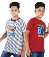 Clothe Funn Boys Stripe & Chest Printed R/N T-Shirts, Combo 3:- Red & White (Pack of 2)
Half Sleeve T-Shirts