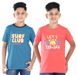 Clothe Funn Boys Stripe & Chest Printed R/N T-Shirts, Combo 11:- Tomato & Blue (Pack of 2)
Half Sleeve T-Shirts