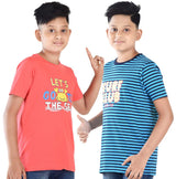 Clothe Funn Boys Stripe & Chest Printed R/N T-Shirts, Combo 11:- Tomato & Blue (Pack of 2)
Half Sleeve T-Shirts