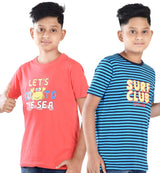 Clothe Funn Boys Stripe & Chest Printed R/N T-Shirts, Combo 11:- Tomato & Blue (Pack of 2)
Half Sleeve T-Shirts