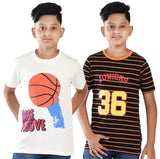 Clothe Funn Boys Stripe & Chest Printed R/N T-Shirts, Combo 9:- White & Black (Pack of 2)
Half Sleeve T-Shirts