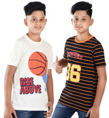 Clothe Funn Boys Stripe & Chest Printed R/N T-Shirts, Combo 9:- White & Black (Pack of 2)
Half Sleeve T-Shirts