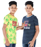 Clothe Funn Boys Stripe & Chest Printed R/N T-Shirts, Combo 5:- Yellow & Navy (Pack of 2)
Half Sleeve T-Shirts