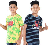 Clothe Funn Boys Stripe & Chest Printed R/N T-Shirts, Combo 5:- Yellow & Navy (Pack of 2)
Half Sleeve T-Shirts