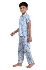 Clothe Funn Boys Skate Printed Night Suit, Blue
Half Sleeve Shirt & Full Pant