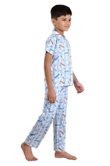 Clothe Funn Boys Skate Printed Night Suit, Blue
Half Sleeve Shirt & Full Pant