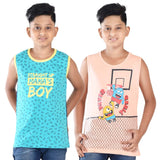 Clothe Funn Boys Chest Printed Sleeveless T-shirts, Combo 4:- Blue & Peach (Pack of 2)
Sleeveless T-shirts