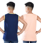 Clothe Funn Boys Chest Printed Sleeveless T-shirts, Combo 4:- Blue & Peach (Pack of 2)
Sleeveless T-shirts