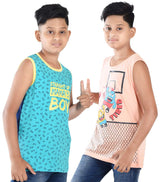Clothe Funn Boys Chest Printed Sleeveless T-shirts, Combo 4:- Blue & Peach (Pack of 2)
Sleeveless T-shirts