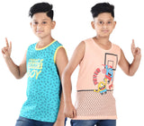 Clothe Funn Boys Chest Printed Sleeveless T-shirts, Combo 4:- Blue & Peach (Pack of 2)
Sleeveless T-shirts