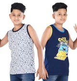 Clothe Funn Boys Chest Printed Sleeveless T-shirts, Combo 7:- Navy & White (Pack of 2)
Sleeveless T-shirts