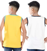 Clothe Funn Boys Chest Printed Sleeveless T-shirts, Combo 6:- Yellow & White (Pack of 2)
Sleeveless T-shirts
