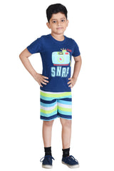 Clothe Funn Boys Snap Printed Set, Navy/Stripes
Half Sleeve T-Shirt & Shorts