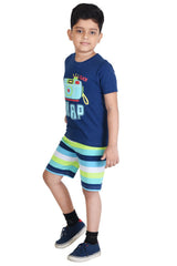 Clothe Funn Boys Snap Printed Set, Navy/Stripes
Half Sleeve T-Shirt & Shorts