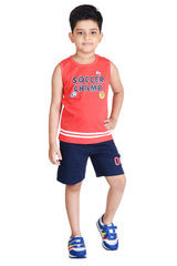 Clothe Funn Boys Soccer Printed Sleeveless T-Shirt & Shorts Set, Carrot/Navy
Sleeveless T-Shirt & Shorts