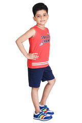 Clothe Funn Boys Soccer Printed Sleeveless T-Shirt & Shorts Set, Carrot/Navy
Sleeveless T-Shirt & Shorts