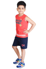 Clothe Funn Boys Soccer Printed Sleeveless T-Shirt & Shorts Set, Carrot/Navy
Sleeveless T-Shirt & Shorts