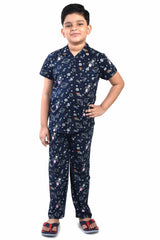 Clothe Funn Boys Space Printed Night Suit, Navy
Half Sleeve Shirt & Full Pant