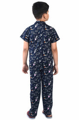 Clothe Funn Boys Space Printed Night Suit, Navy
Half Sleeve Shirt & Full Pant