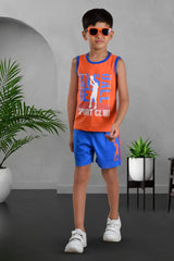 Clothe Funn Boys Sport Printed Sleeveless T-Shirt & Shorts Set, Orange/T.Blue
Sleeveless T-Shirt & Shorts